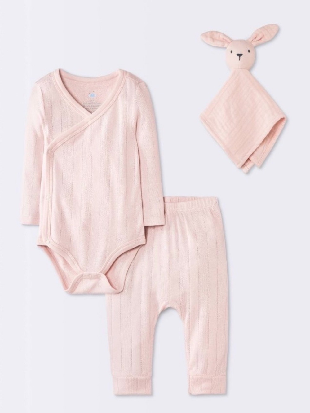 Cloud island Soft Knit Pink Baby One-Piece Set with Pants and Bunny Lovey